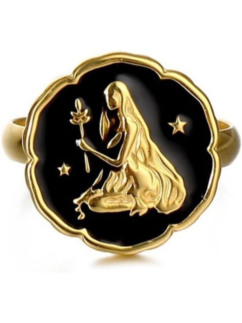 Virgo Astrology Constellation Open Ring Horoscope Zodiac Sign 18K Gold Plated